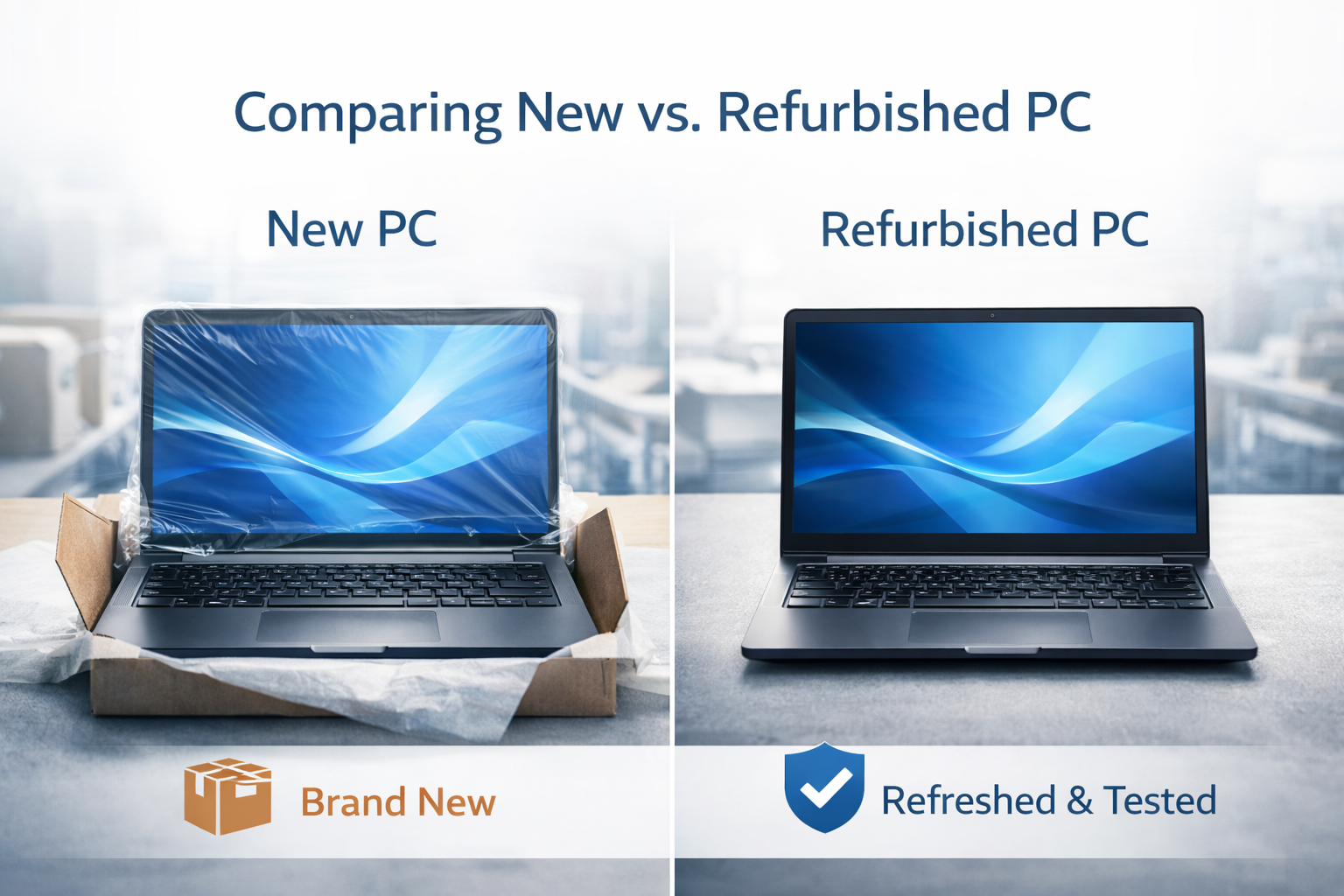 新品PCと再生PCの比較イメージ
